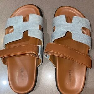 HERMÈS Blue Jeans/Brown Calfskin Women’s Chypre Sandals